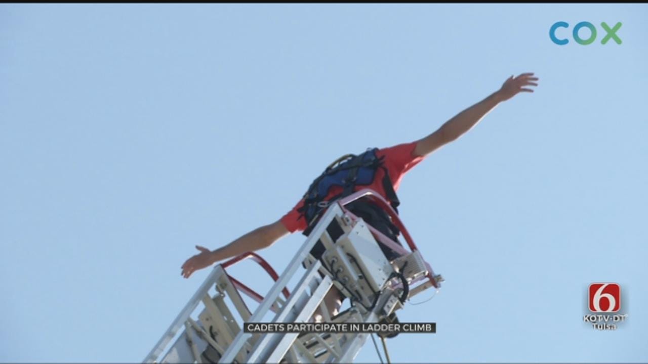 Tulsa Fire Cadets Test Skills By Climbing 85 Foot Ladder