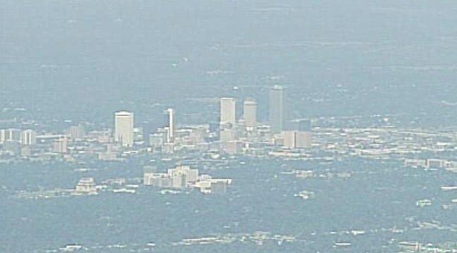 SKYNEWS6 Flies Through Tulsa Haze From Camp Gruber Fire