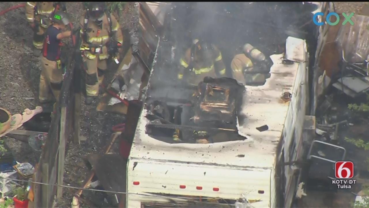 WATCH: Tulsa Firefighters Battle Mobile Home Fire