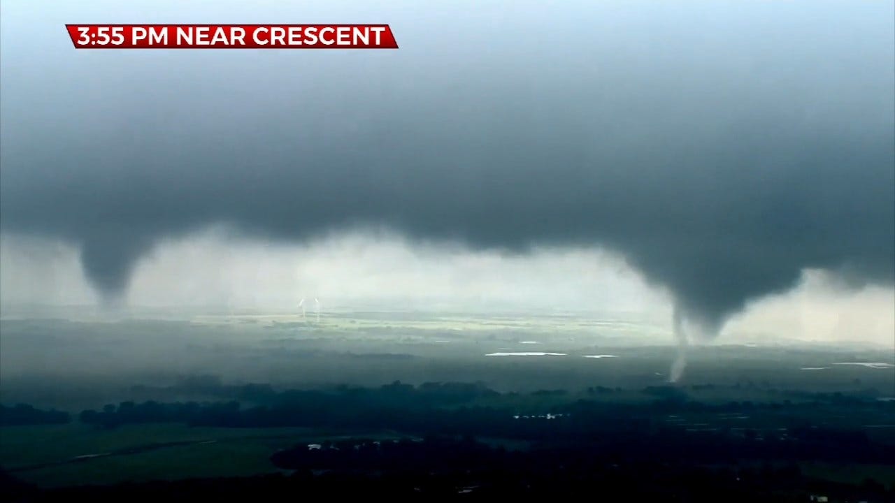 SPOTTED: Twin Tornadoes Drop Down Near Crescent