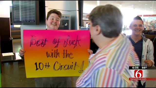 Marriage Equality Supporters See Tulsa Couple Off As Hearing Nears