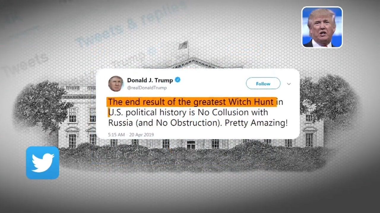 'No Collusion With Russia' President Trump Tweets In Response To Mueller Report