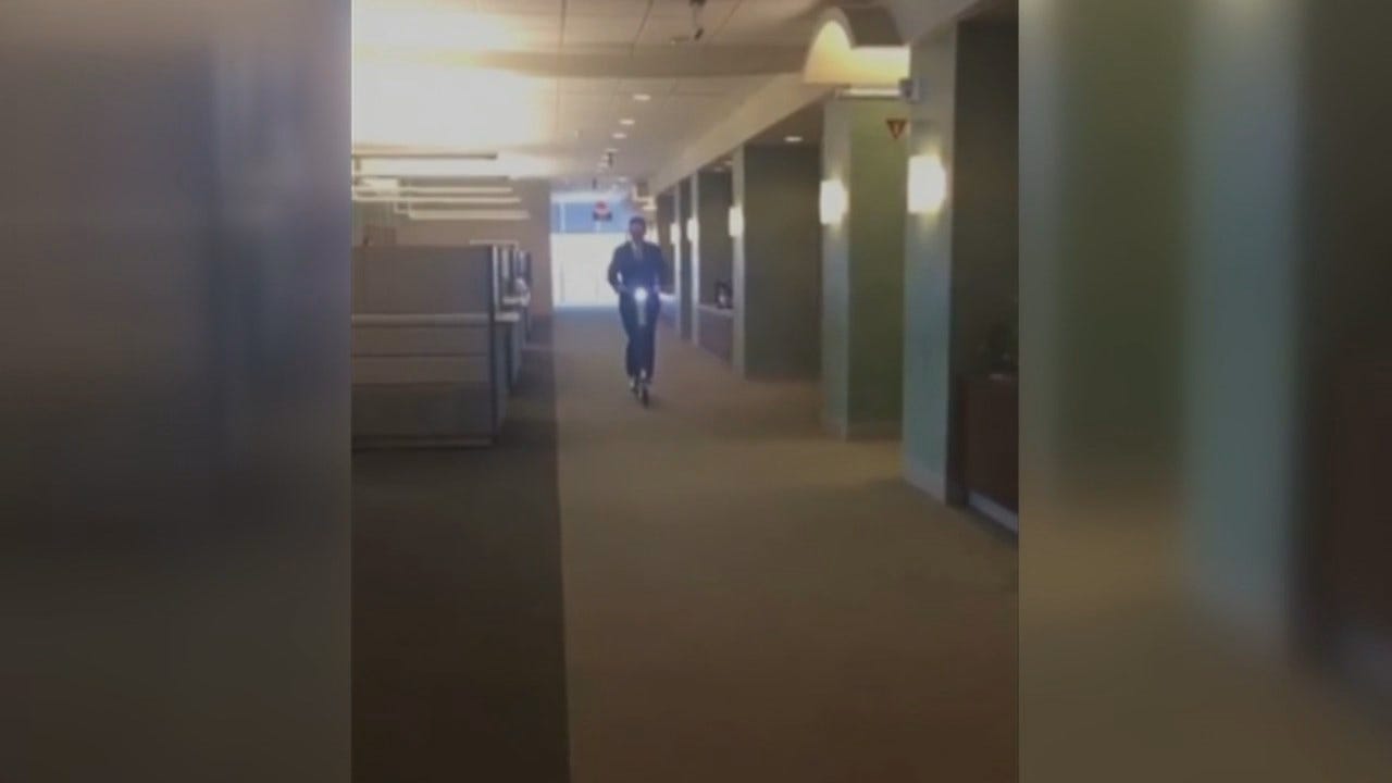 WEB EXTRA: Video Clip Of Tulsa Mayor GT Bynum Riding Electric Scooter In City Hall