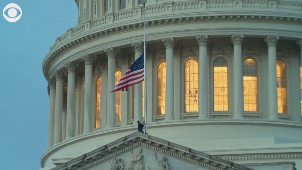 American Flag Flies At Half-Staff For George HW Bush At US Capitol
