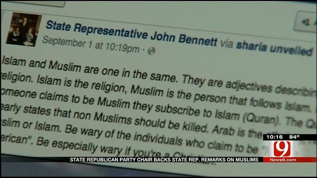 State Republican Party Chair Backs State Rep. Remarks On Muslims