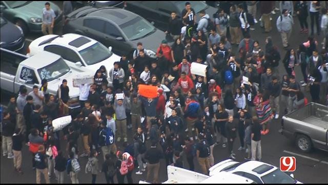 WEB EXTRA: Bob Mills SkyNews 9 Flies Over Students' Walk-Out At U.S. Grant HS