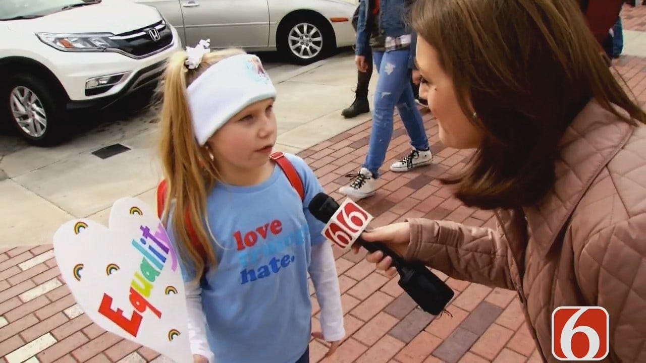 Seven-Year-Old Girl Shares Thoughts At Tulsa Women's March