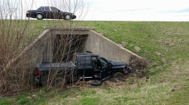 WEB EXTRA: Pickup Lodges In Culvert In Highway 169 Tulsa Wreck