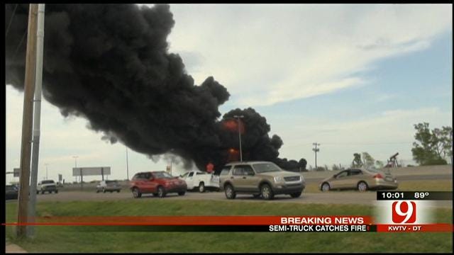 Semi Truck Fire Shuts Down I-35 In Norman