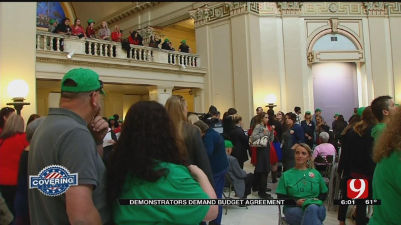 Demonstrators Demand Budget Agreement At State Capitol
