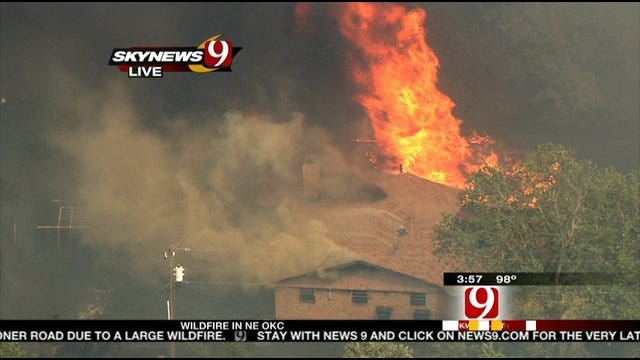 At Least One Home On Fire In NE OKC Large Wildfire