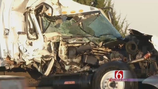 WEB EXTRA: Two Trucks Collide On Route 66 In Rogers County
