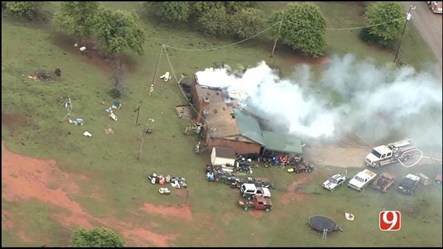 WEB EXTRA: SkyNews 9 Flies Over House Fire East Of Luther