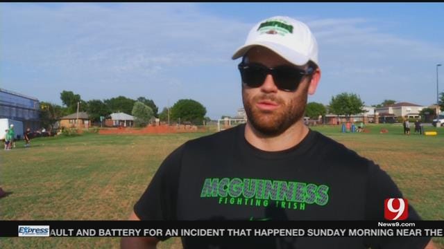 Gabe Ikard & Blake Bell Help Out at Youth Football Camp at Bishop McGuinness