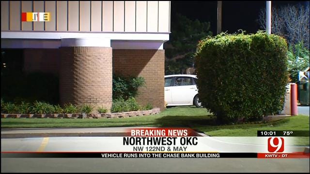 Car Crashes Into Chase Bank In NW OKC, Causes Gas Leak