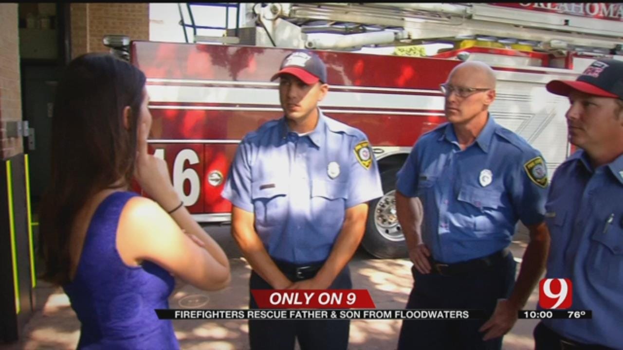 OKC Firefighters Rescue Father, Son From Floodwaters