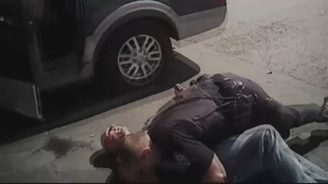 WEB EXTRA: Bodycam Shows Sand Springs Police Take Down Robbery Suspect