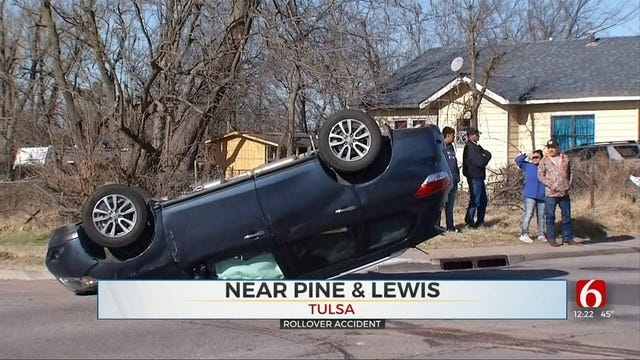 1 Injured, 2 Cited In Tulsa Rollover Wreck