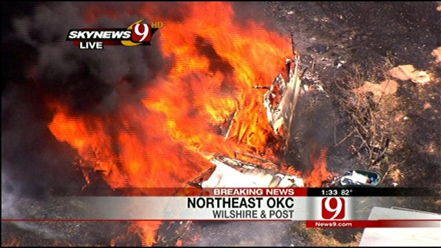 SkyNews 9 HD Captures Flames Engulfing Structures In N.E. OKC