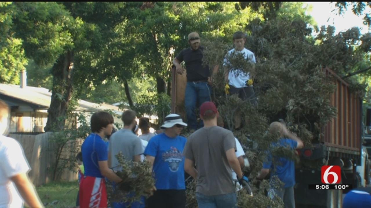 Bixby Football Team Takes Break To Clean Up Storm Debris