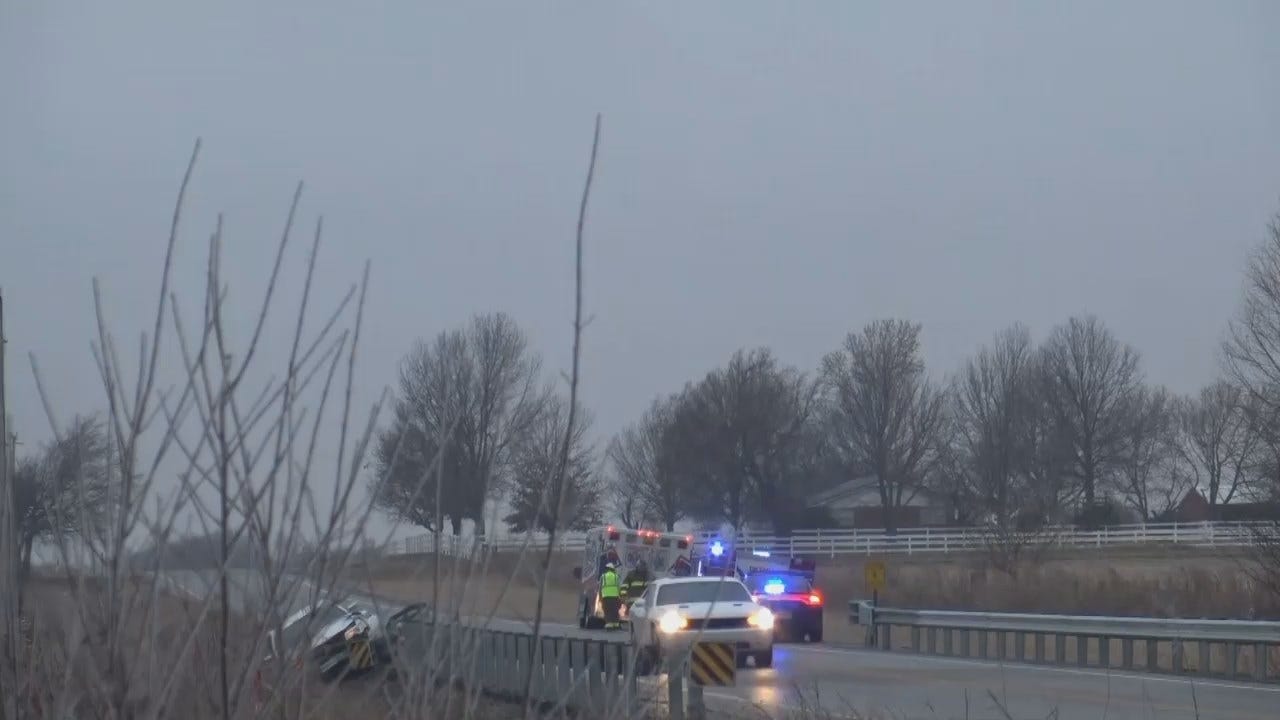 WATCH: Car Hits Guard Rail During Winter Weather