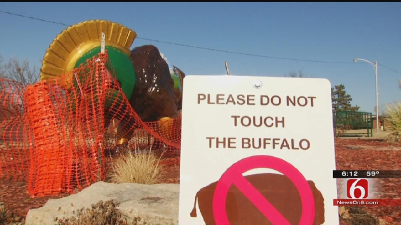 Vandals Put Bull's-Eye On Bartlesville Buffalo Statue