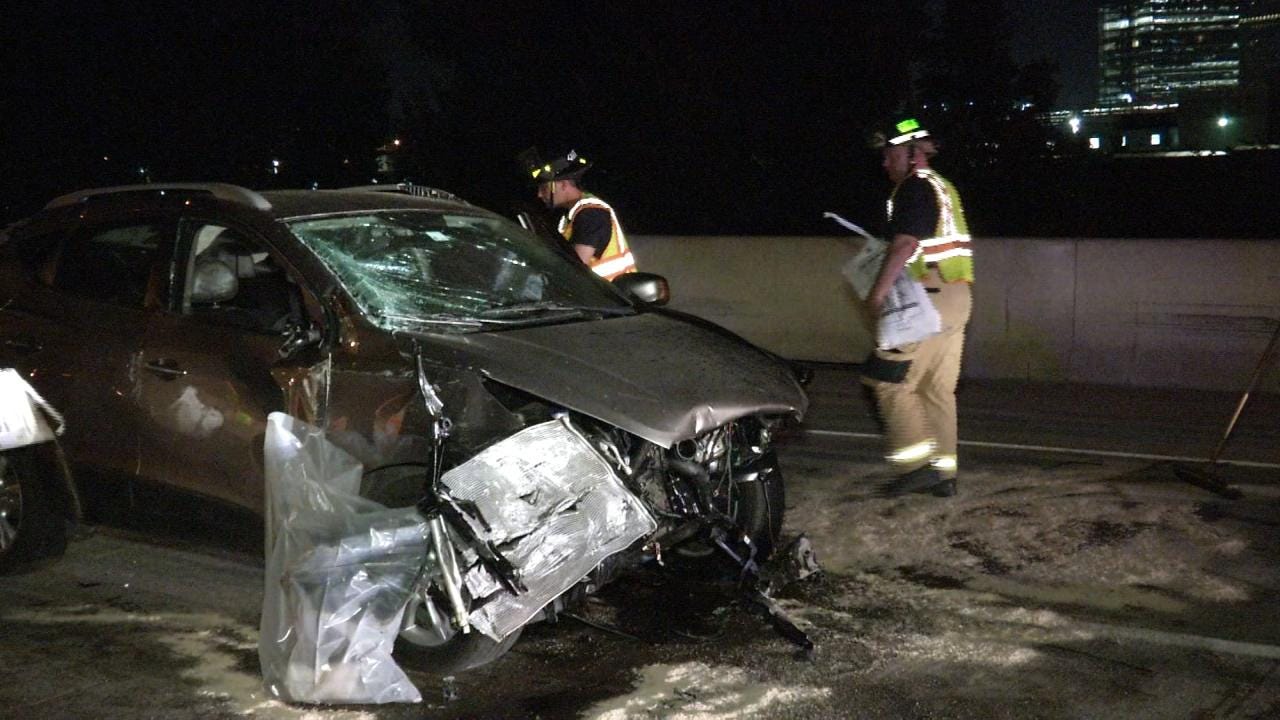 WEB EXTRA: Car Crashes Into Tulsa Concrete Barrier
