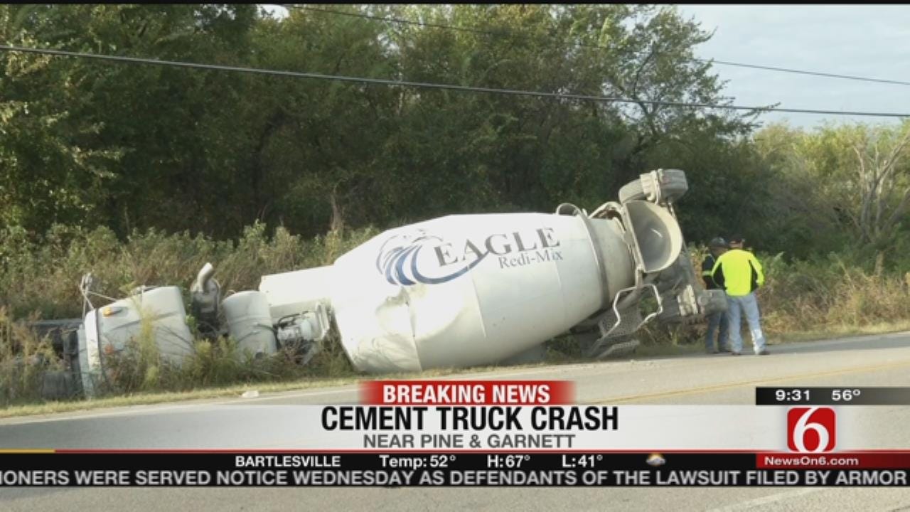 Cement Truck Overturns, Spilling Fluids Into Tulsa Creek