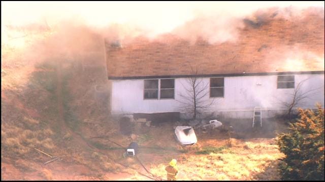 WEB EXTRA: SkyNews 9 Flies Over House Fire In Harrah