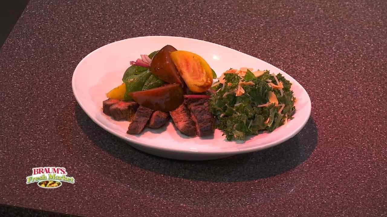 Steak With Lemony Kale And Tomato Salad