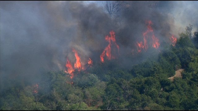 SkyNews9 Flies Over Wildfire Near Cushing