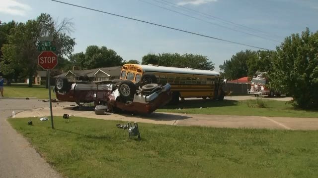 Tulsa School Bus, Pickup Collide After Just Second Day Of School
