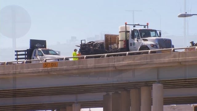WEB EXTRA: Video Of Workers Repairing Hole In Highway 11 Bridge Near Tulsa Airport