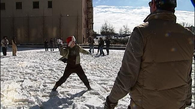 Community Snowball Fight Breaks Out In Downtown Tulsa