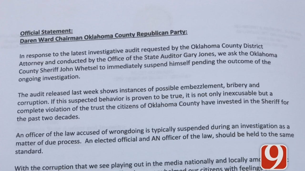 Oklahoma Co. GOP Asks Sheriff Whetsel To Suspend Himself Pending Audit