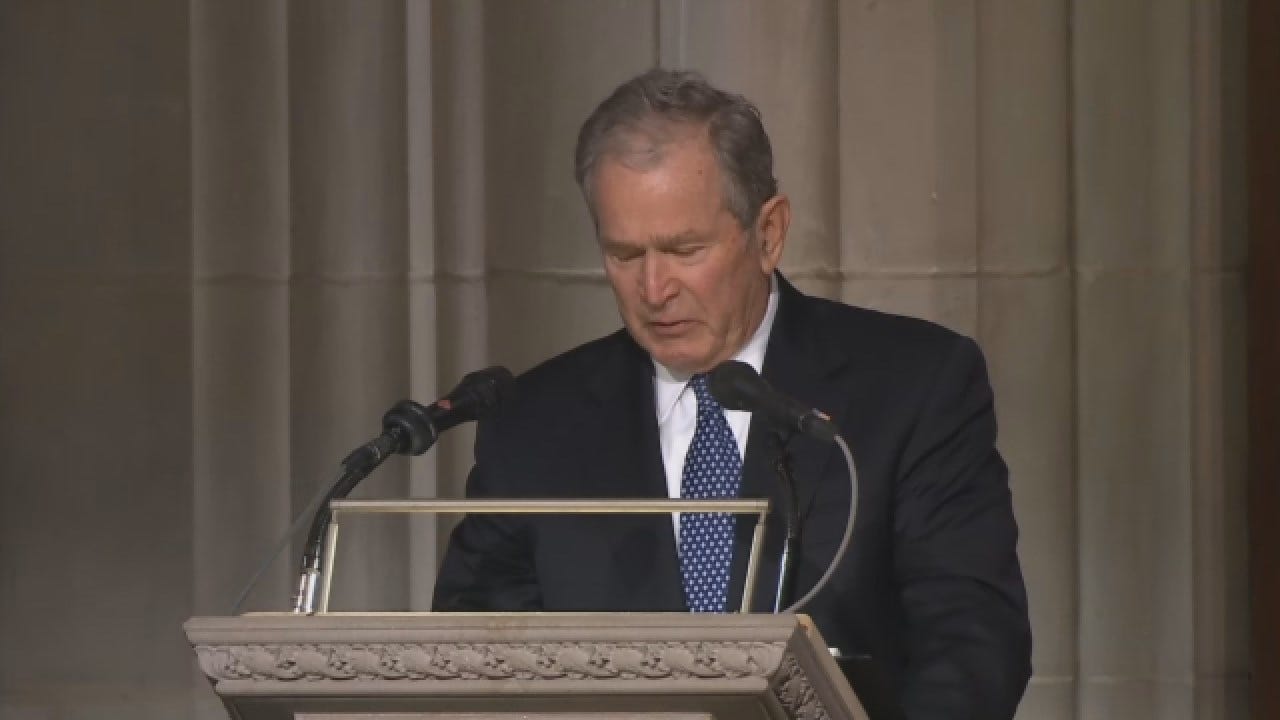 President George W. Bush Becomes Emotional While Eulogizing Father