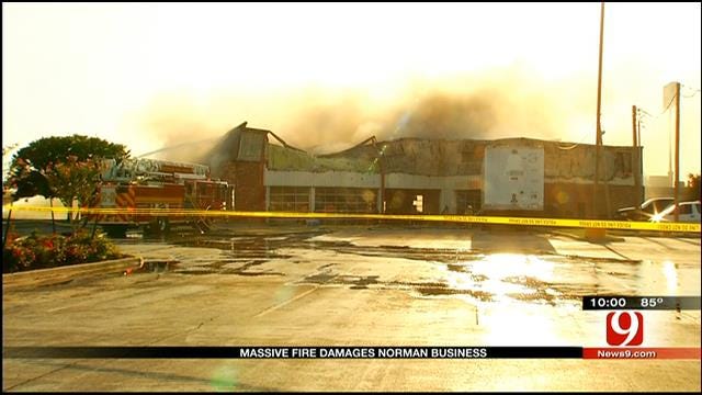 Crews Battle Large Fire At Norman Tire Store
