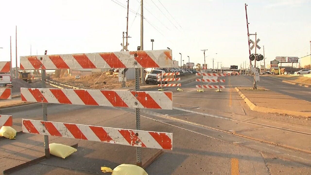 Railroad Construction Shuts Down Traffic On Sheridan In Tulsa