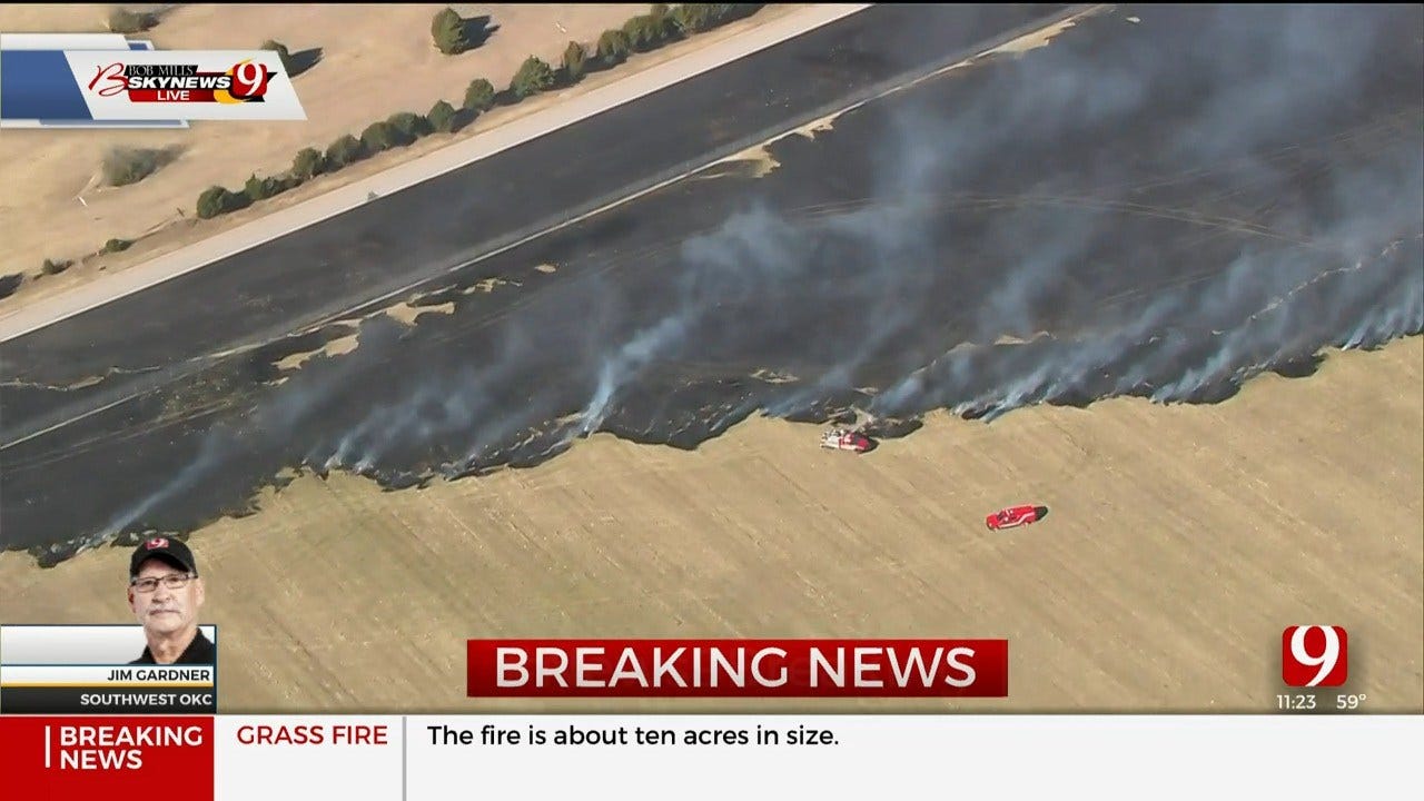Firefighters Battle Grass Fire Near Will Rogers World Airport