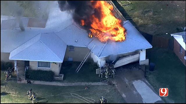 WEB EXTRA: Crews Battle House Fire In NE OKC