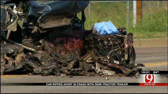 Car Ripped Apart After Crash With Semi In SW OKC
