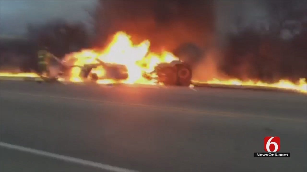 WEB EXTRA: Viewer Video Of Fiery Wreck In Creek County