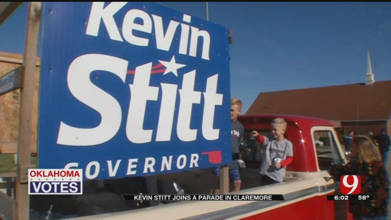 Kevin Stitt Campaigns During Will Rogers Parade In Claremore