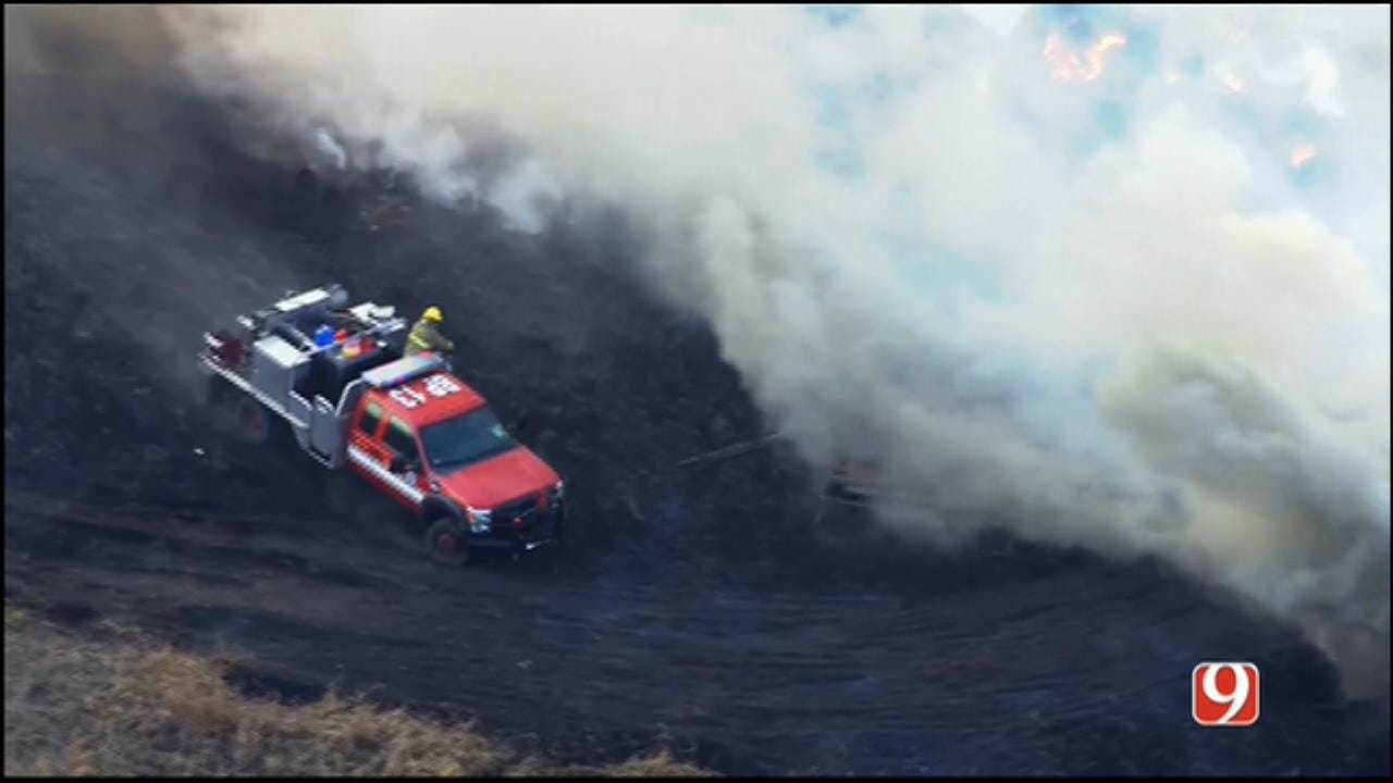 WEB EXTRA: Bob Mills SkyNews 9 Flies Over Wildfire In SE OKC