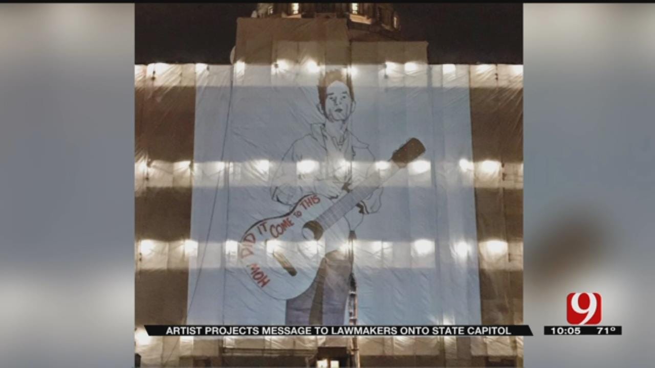 Artist Projects Work Onto State Capitol Tarp