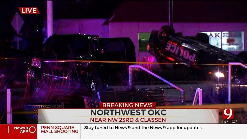 OKC Officer Crashes Police Unit While Responding To Shots Fired Call At Penn Square Mall