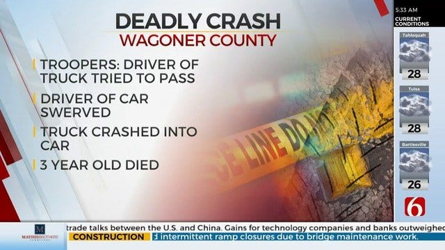 Wagoner County Crash Kills Toddler, Injures Teenager