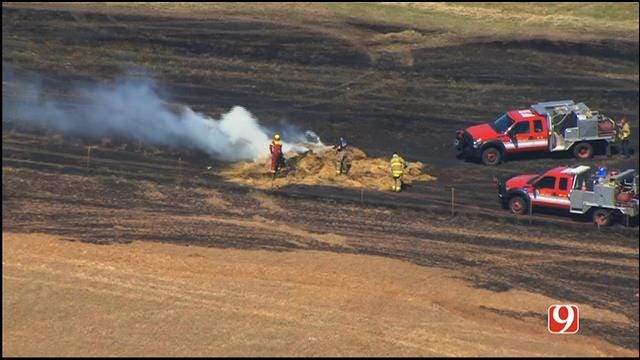 WEB EXTRA: SkyNews 9 Flies Over Grass Fire West Of Mustang