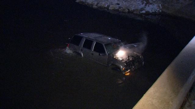 Tulsa Police: SUV Slides On Ice, Ends Up In Pond