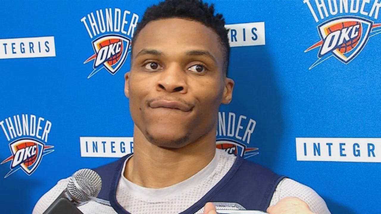 Russell Westbrook Talks With Reporters At Saturday's Practice